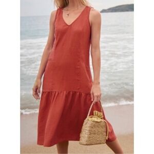 Garnet‎ Hill Linen Drop waist Sundress and Orange Sz M Lagenlook